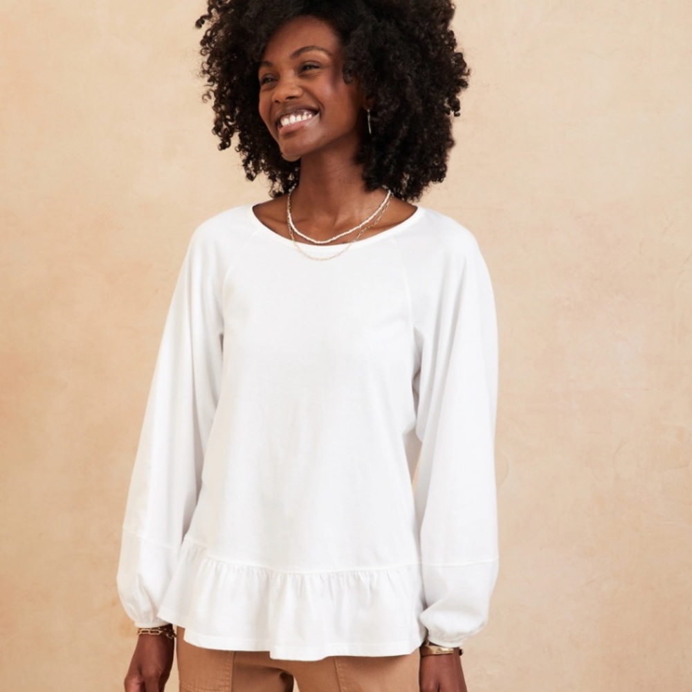 Banana Republic Factory Puff Sleeve White Long Sleeve Top | Organic Cotton Small
